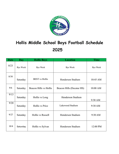 2025 Boys Football Schedule